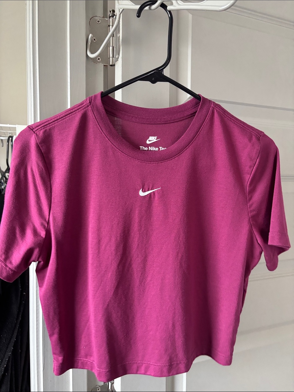 Nike Fuchsia Cropped Tee with White Swoosh